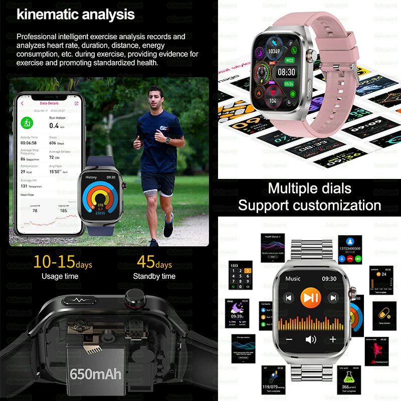 2025 New AI Intelligent Diagnosis ECG+PPG Smartwatch Health Protection Blood Lipids Uric Acid Heart Rate BT Call Smart Watch Men