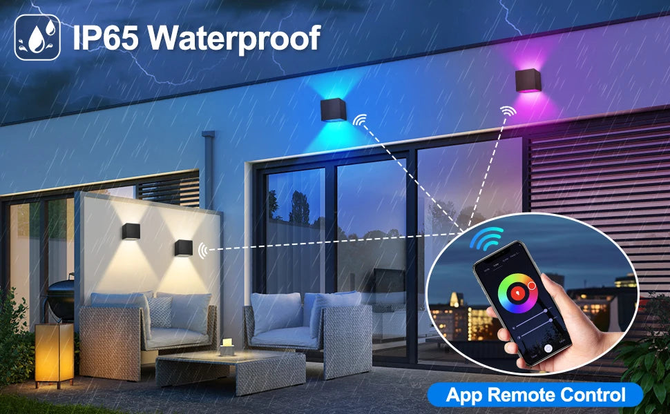 2PC Outdoor Wall Lights 10W RGBCW LED Patio Wall Light Fixture Smart Modern Outdoor Light with App/Voice Control Adjustable Beam