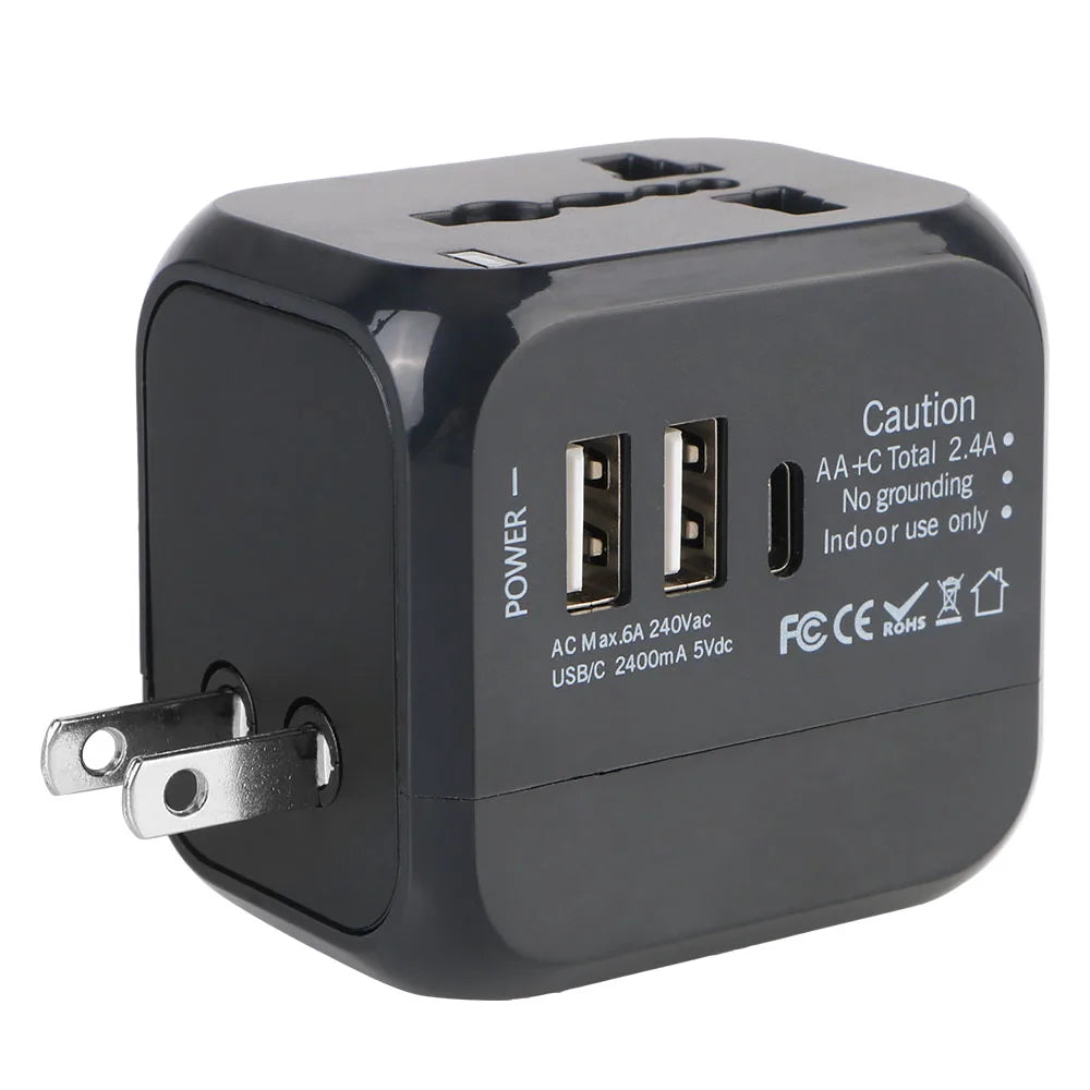 All-in-one Wall Charger Travel Adapter 6A US EU UK AU plug Travel Charger with 2 USB Port and 1 Type C Universal