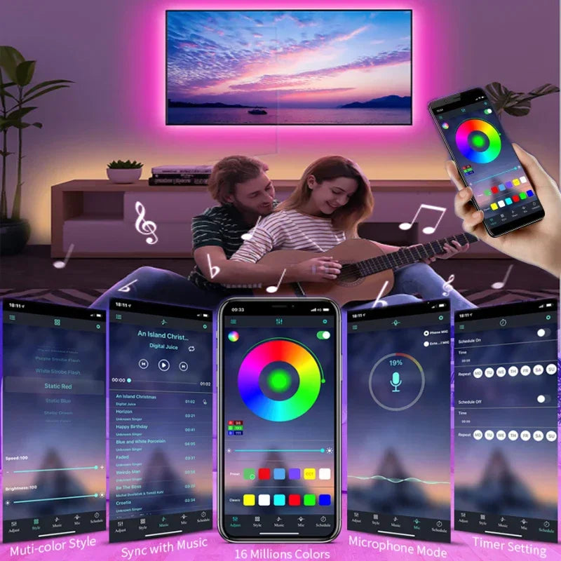Bluetooth LED Strip Lights SMD 5050 RGB APP Remote Control Flexible Ribbon Diode Lamp Tape TV Backlights Game Room Home Decor