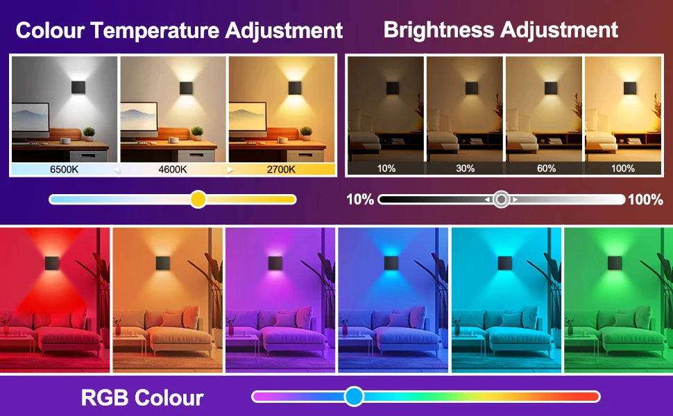 2PC Outdoor Wall Lights 10W RGBCW LED Patio Wall Light Fixture Smart Modern Outdoor Light with App/Voice Control Adjustable Beam