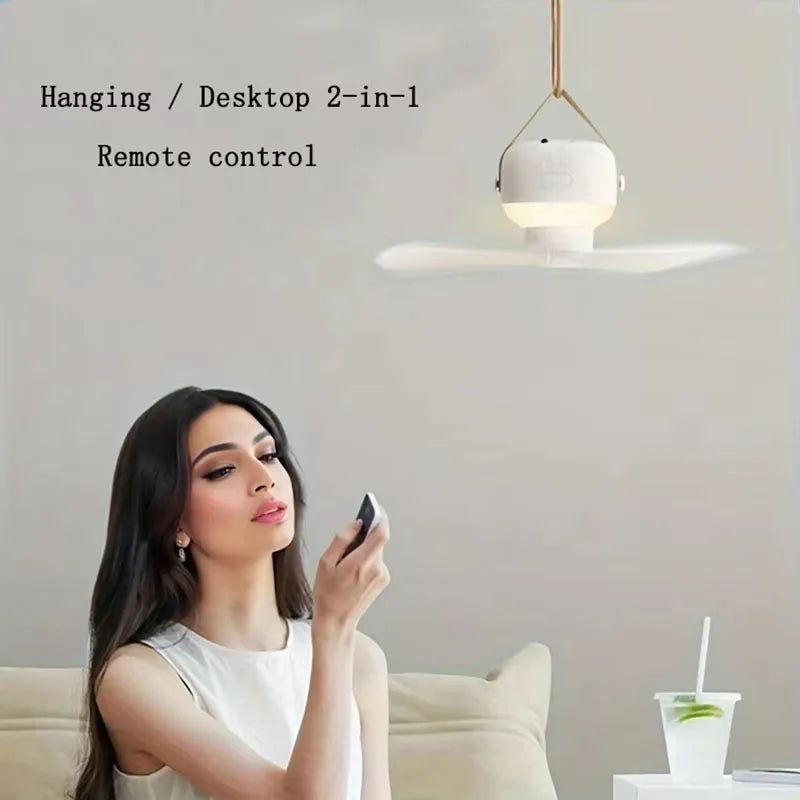 2025 NEW Portable Ceiling Fans Outdoor Camping Fan Tent Ventilator Cooler Rechargeable Electric Fan Remote Control LED Lighting