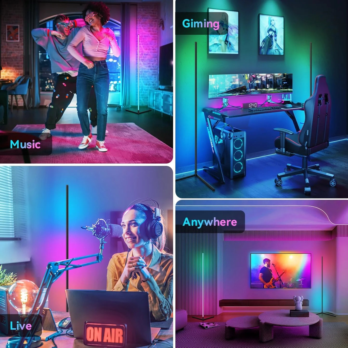 Smart Led Living Room Floor Lamp Rgb Fantasy Floor Lamp Music Synchronization Application Program Control Suitable for Living Room E-Sports Room Easy to Use