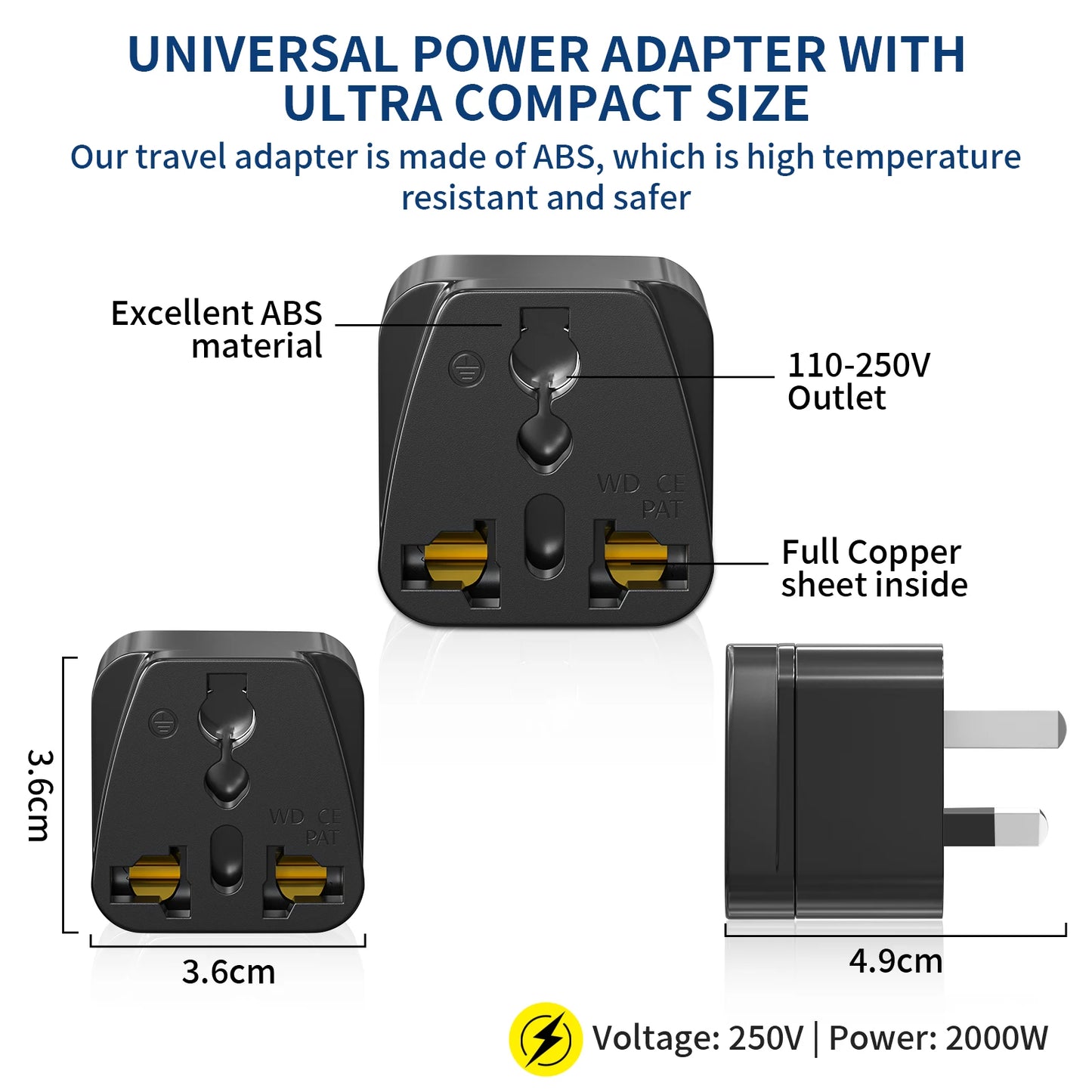 3PCS Universal Travel Adapter US CA UK EU to AU Australia Plug Converter Electrical Socket Power Wall Charger 250V 2500W