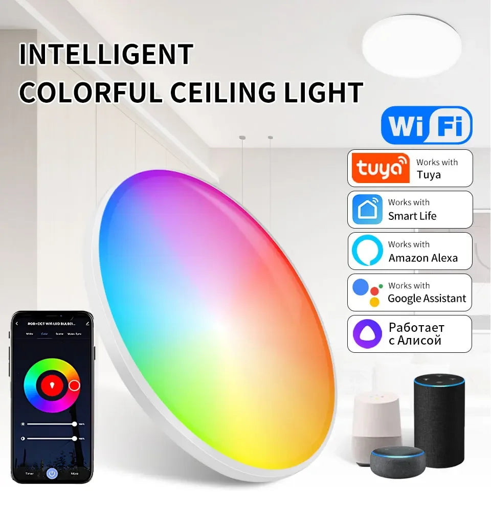 Tuya Smart WiFi Ceiling Light AC 220V 24W RGBCW Ambient Lamp APP Control Alexa Geogle Home Voice Control For Bedroom Home Decor