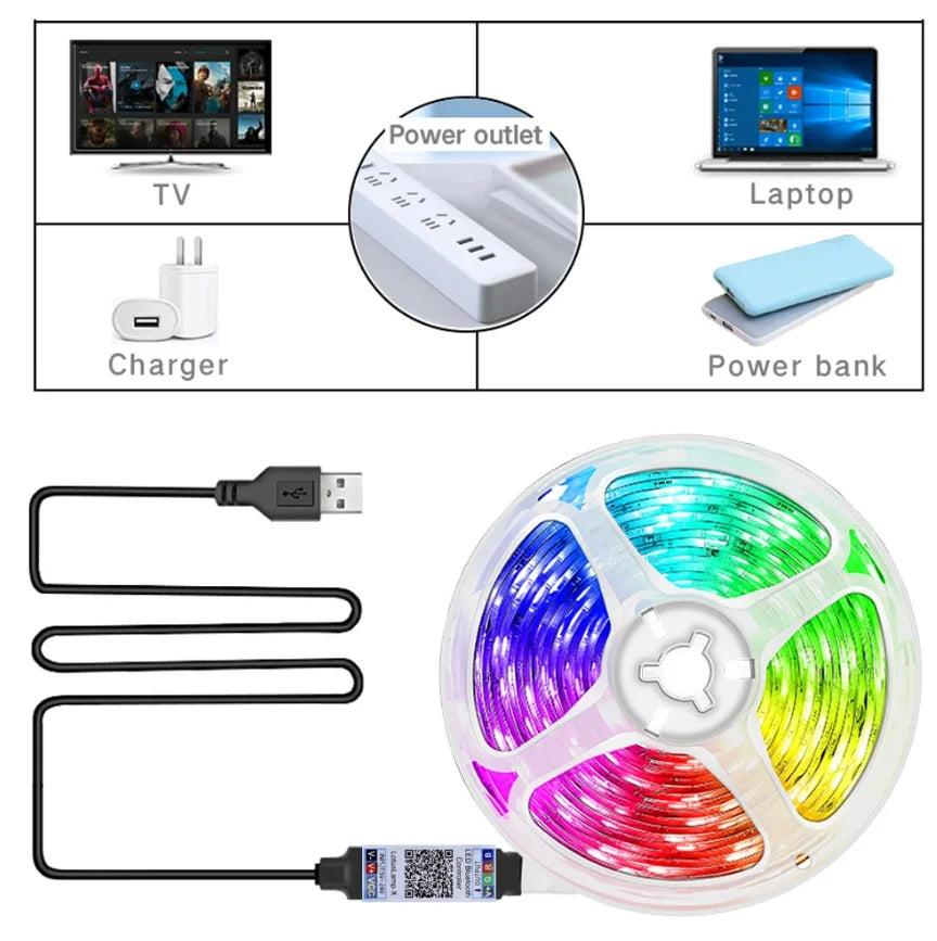 RGB Led Strip Lights 5m 10m 20m 30m Led Room Light with APP Control Flexible Ribbon Luces Led Tape for Room Bedroom Decoration