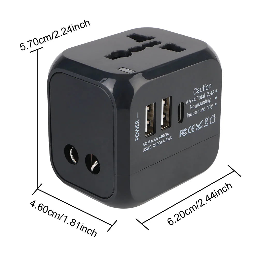 All-in-one Wall Charger Travel Adapter 6A US EU UK AU plug Travel Charger with 2 USB Port and 1 Type C Universal