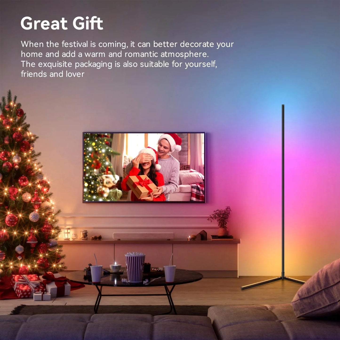 Smart Led Living Room Floor Lamp Rgb Fantasy Floor Lamp Music Synchronization Application Program Control Suitable for Living Room E-Sports Room Easy to Use
