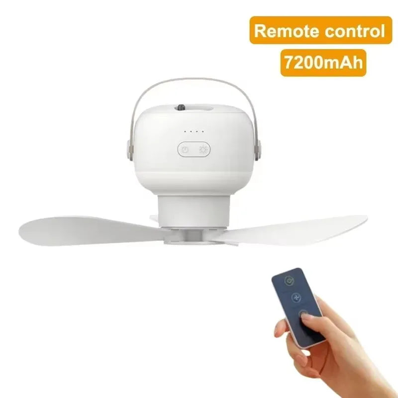 2025 NEW Portable Ceiling Fans Outdoor Camping Fan Tent Ventilator Cooler Rechargeable Electric Fan Remote Control LED Lighting