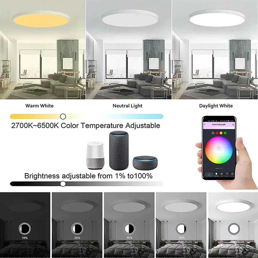 Tuya Smart WiFi Ceiling Light AC 220V 24W RGBCW Ambient Lamp APP Control Alexa Geogle Home Voice Control For Bedroom Home Decor