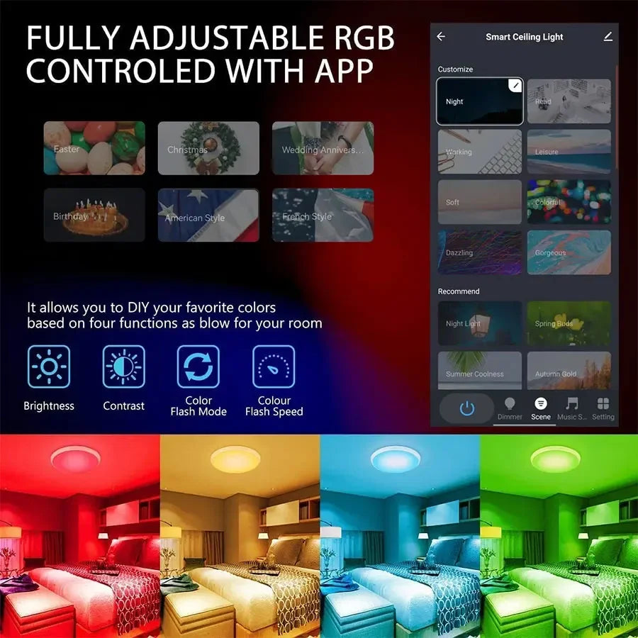 Tuya Smart WiFi Ceiling Light AC 220V 24W RGBCW Ambient Lamp APP Control Alexa Geogle Home Voice Control For Bedroom Home Decor