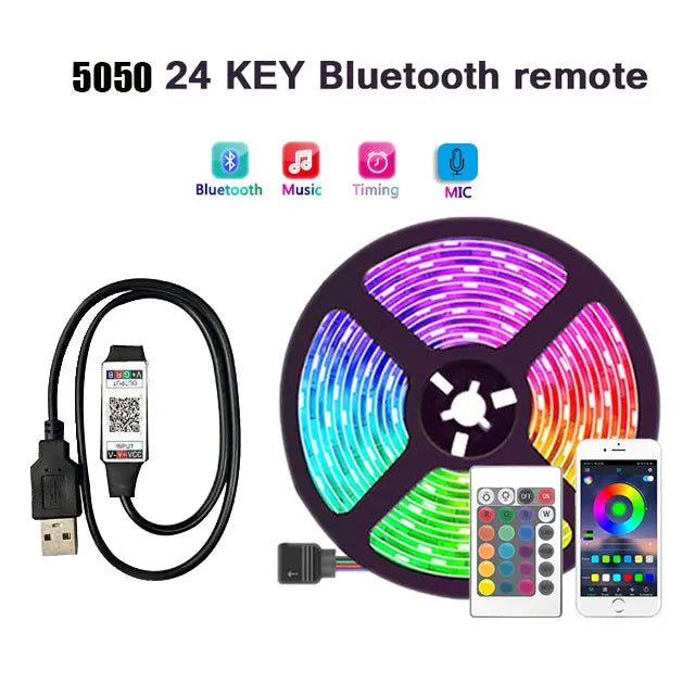 RGB Led Strip Lights 5m 10m 20m 30m Led Room Light with APP Control Flexible Ribbon Luces Led Tape for Room Bedroom Decoration