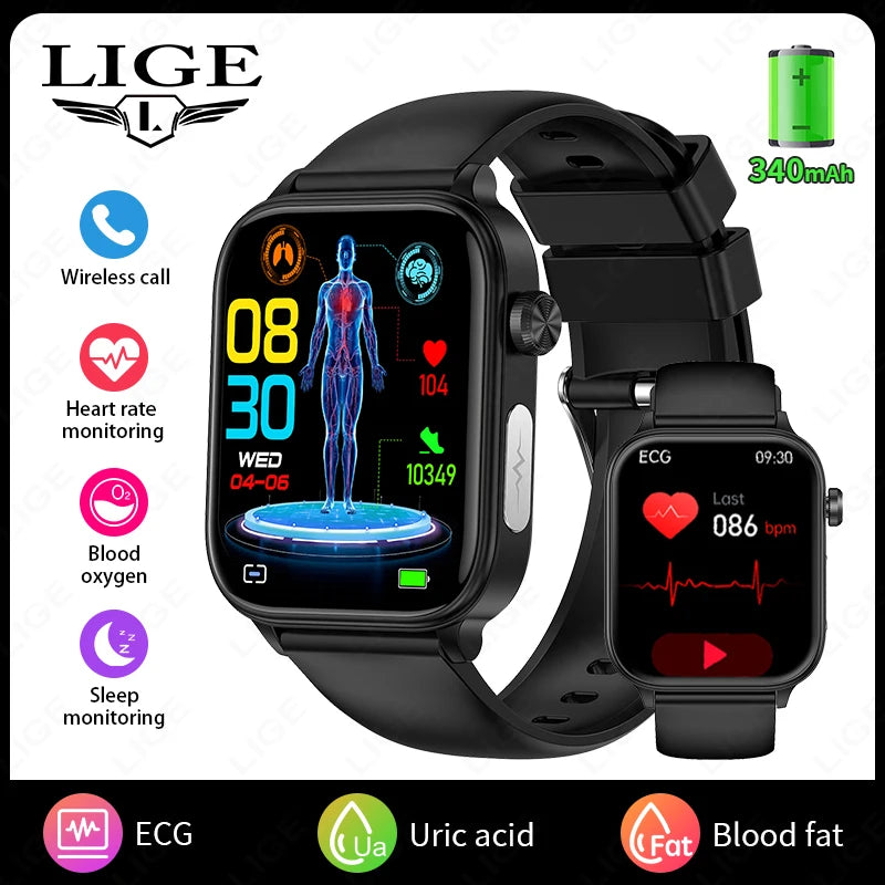 LIGE ECG+PPG Smart Watch Women Blood Lipid Uric Acid AI Diagnostic Detector Body Temperature Female Menstrual Health Tracker New