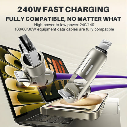 Revolutionary 4 in 1 USB C Cable: 240W Fast Charging & Data Sync with Multi-Silicone RGB Design
