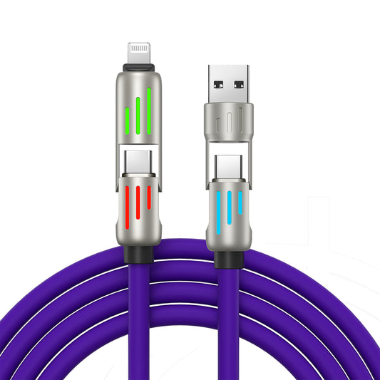 Revolutionary 4 in 1 USB C Cable: 240W Fast Charging & Data Sync with Multi-Silicone RGB Design